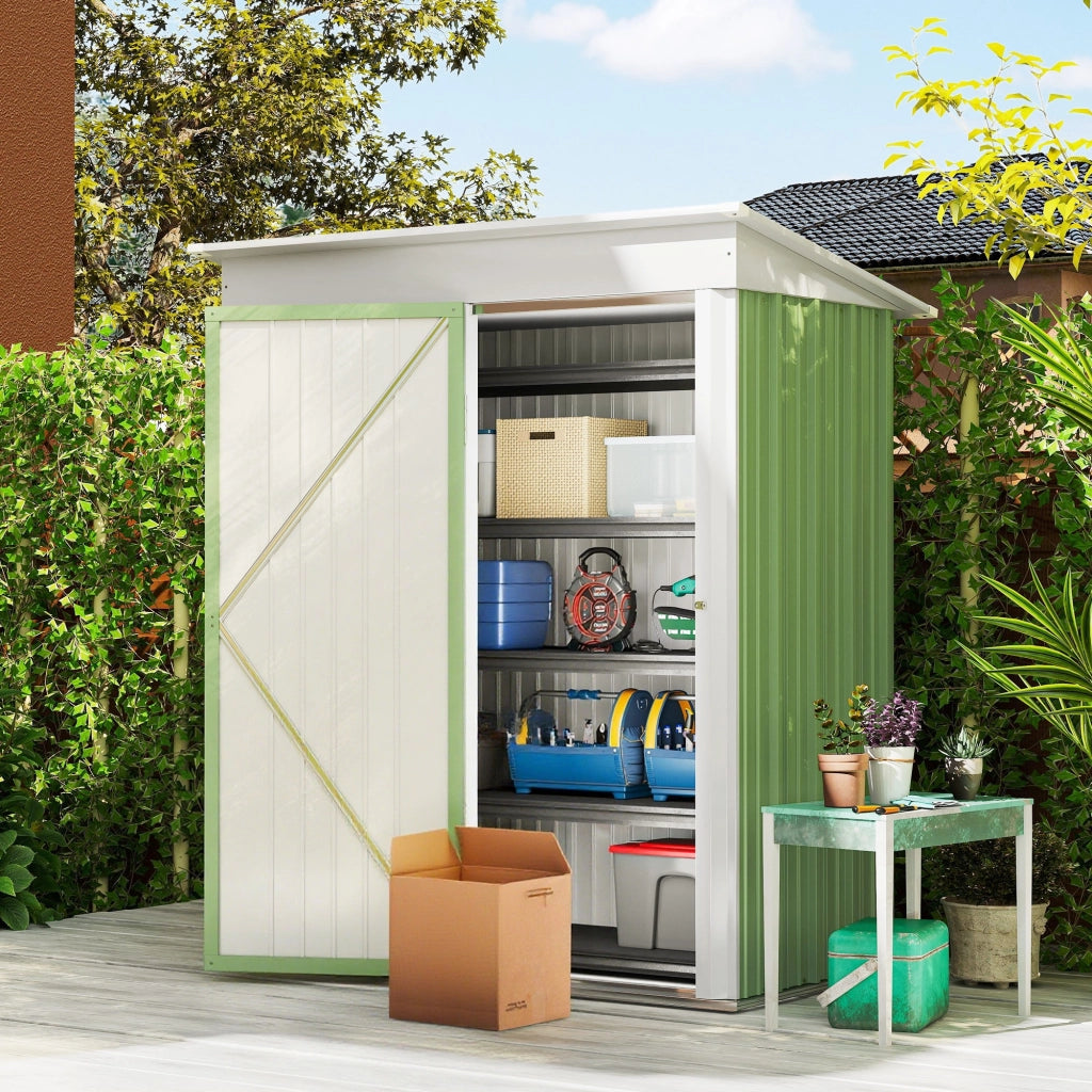 Casetta da Giardino Porta Attrezzi in Acciaio con Porta Bloccabile, 161x95x163/181cm, Verde