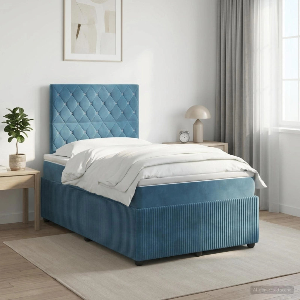 Letto box spring con materasso Blu 120 x 190 cm Velluto 3454563