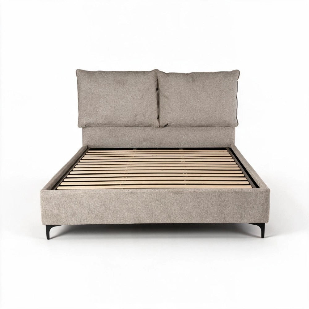 Letto Matrimoniale Vogue con Contenitore in Tessuto Tortora – Eleganza e Comfort con Cuscini Imbottiti