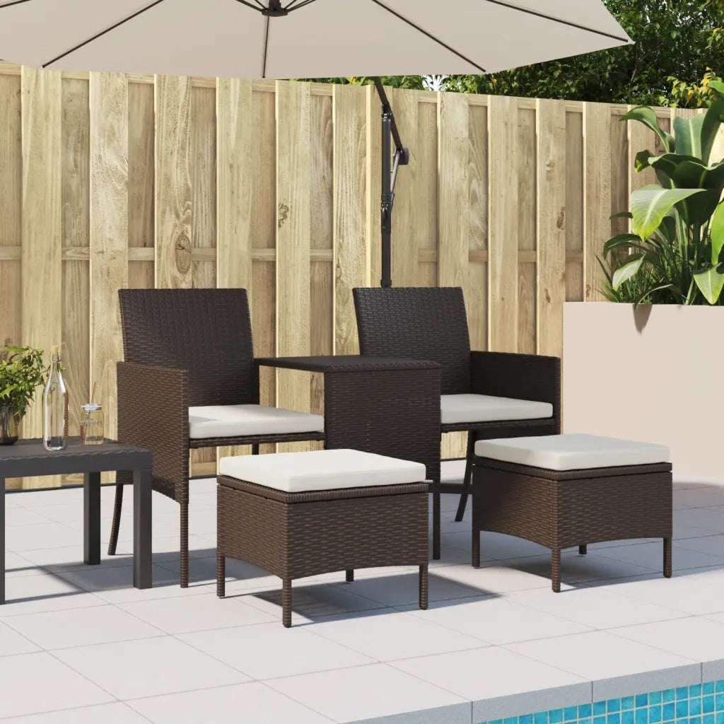 Divano da Giardino a 2 Posti Tavolino e Pouf Polyrattan Marrone