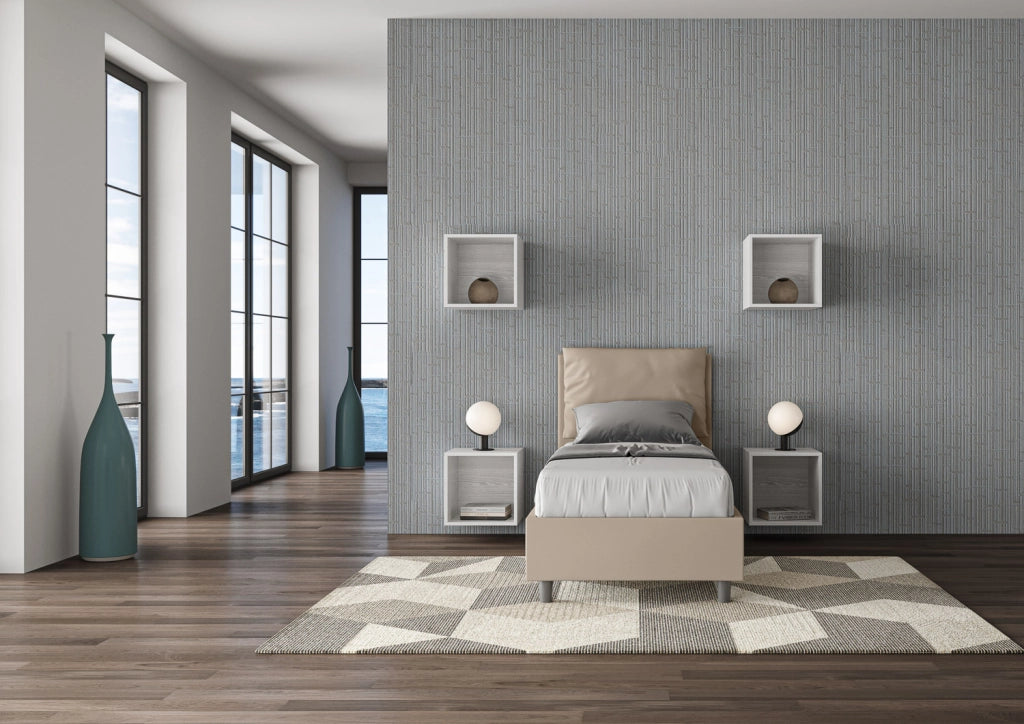 BS COM Letto singolo senza rete imbottito 80x210 similpelle tortora