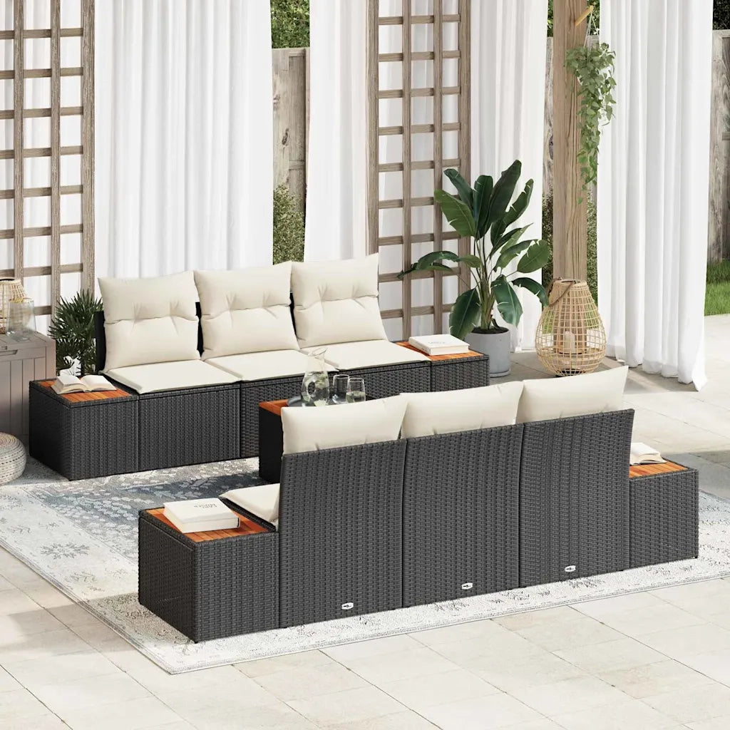 Set Divano da Giardino con cuscino 7 pcs Nero Poly Rattan 3348028