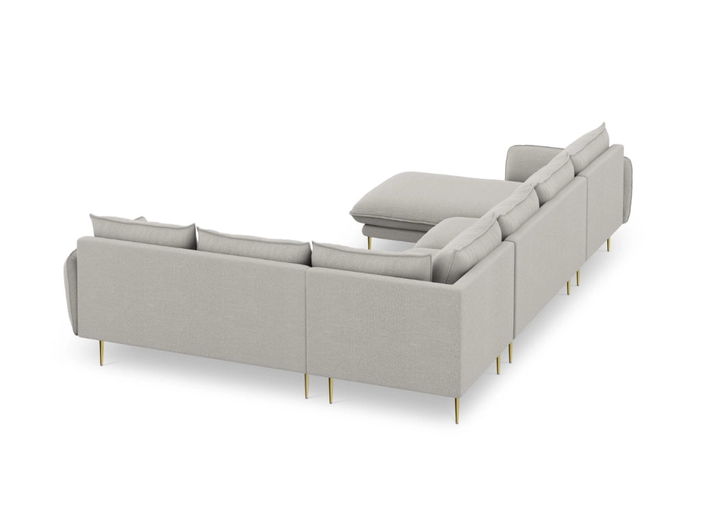 Cosmopolitan Design - Divano panoramico destro "Vienna" 7 posti in tessuto strutturato grigio chiaro 