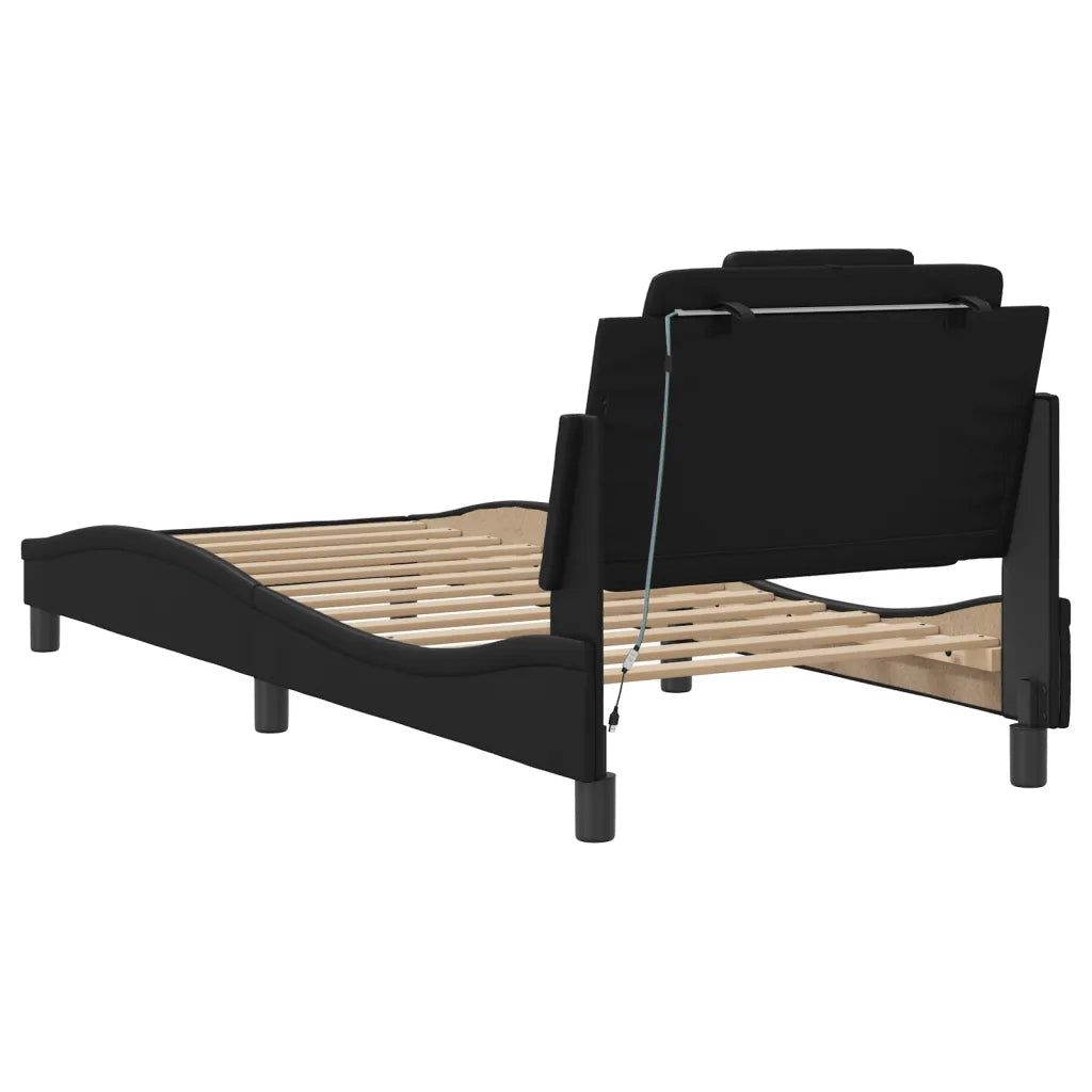 Letto singolo | Letto per adulti | Giroletto Viana con LED senza Materasso Nero 90x190 cm