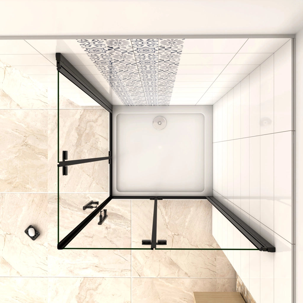 190 cm Box Doccia Angolare Doppia Porta Battente Pieghevole 90x110 cm in Vetro Temperato Trasparente 5 mm Anticalcare Telaio Nero Opaco