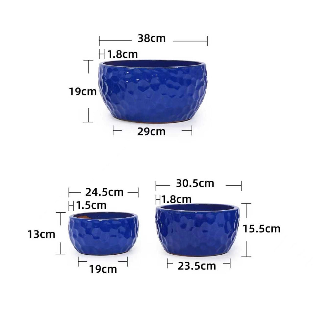 VASO DA FIORE Set da 3 pezzi in ceramica, Blu antico