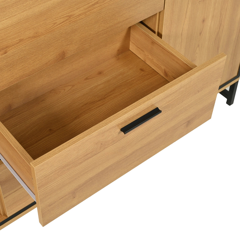 Credenza moderna 160x40x85 cm in pannello truciolare; colore naturale con LED a 16 colori