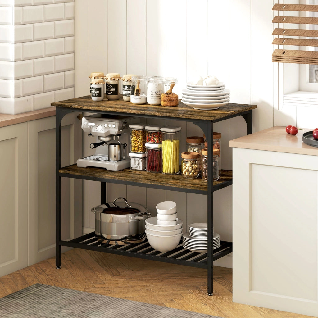 Scaffale da Cucina Rustico a 3 Ripiani ¨C Minimal ¨C Marrone e Nero