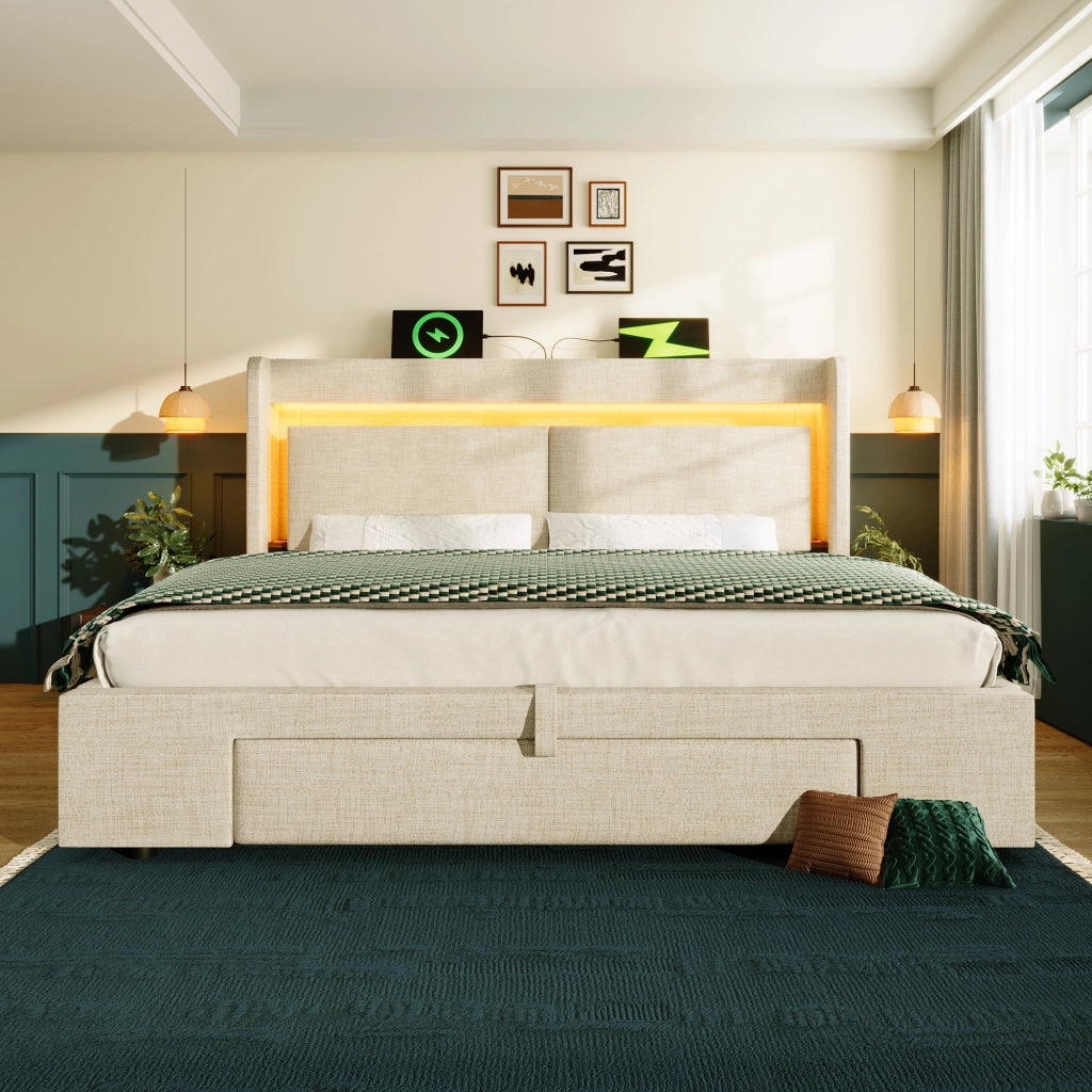 letto imbottito lino beige 140x200 cm