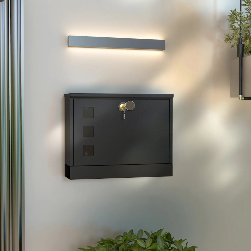 Cassetta postale da parete in metallo ¨C Xylo ¨C Grigio antracite con serratura 36,5x11,5x29cm
