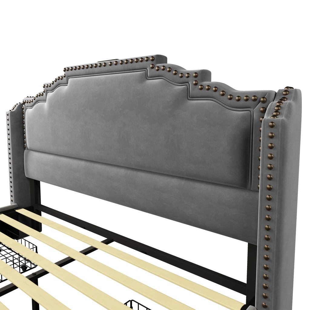 letto imbottito velluto grigio 140 x 200 cm