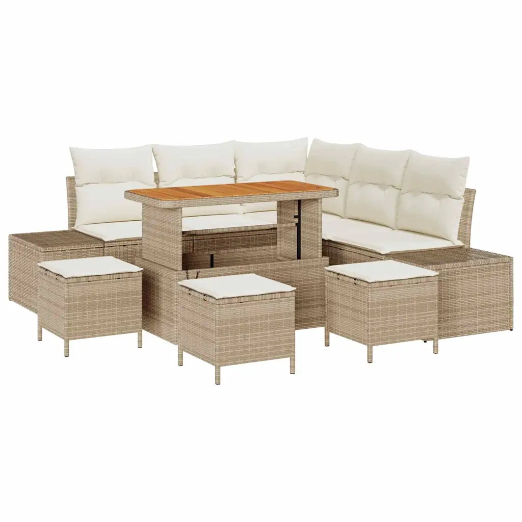 Set Divano da Giardino con cuscino 9 pcs Beige Poly Rattan