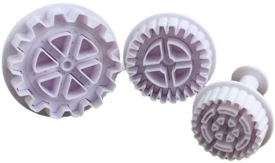 Tre forme di fondant a forma di ruota dentata per biscotti, decorazioni per torte, utensili per la cucina