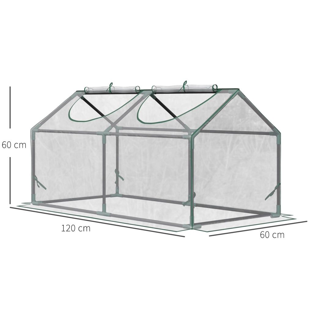 Mini Serra da Giardino con 2 Finestre Avvolgibili e Copertura PVC Anti-UV, 120x60x60cm, Trasparente