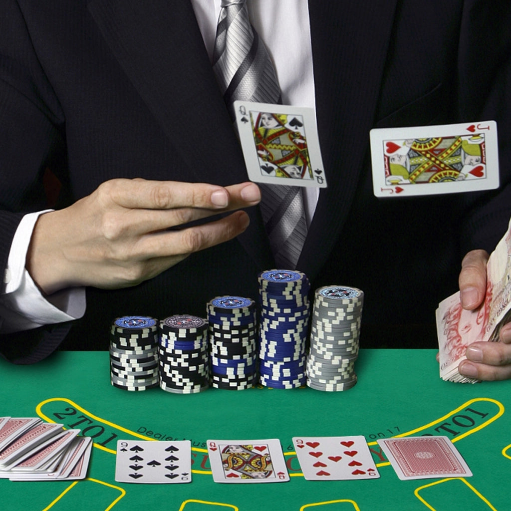 Set con 500 fiches di poker per Texas Holdem Blackjack e gioco d¡¯azzardo, Set con custodia in alluminio Nero-Fiche e set da poker