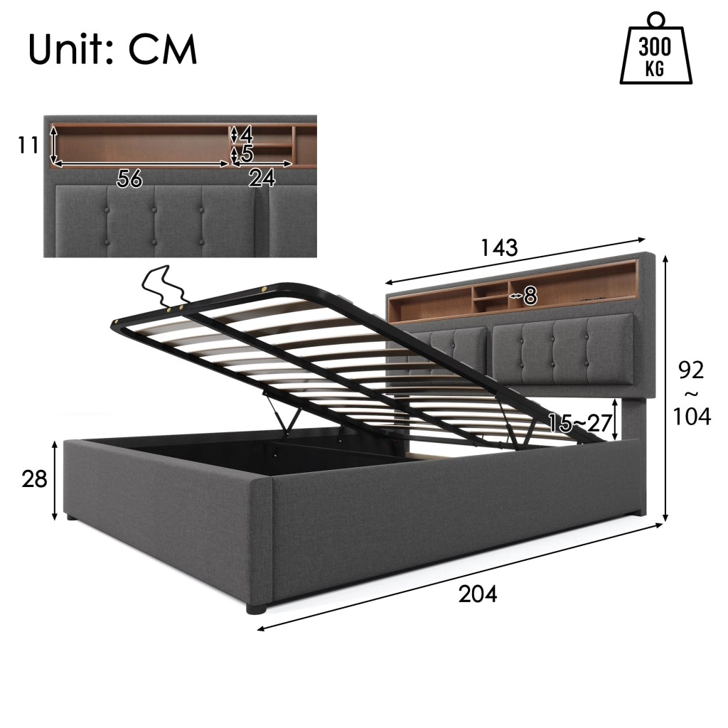 letto imbottito lino grigio 140 x 200 cm