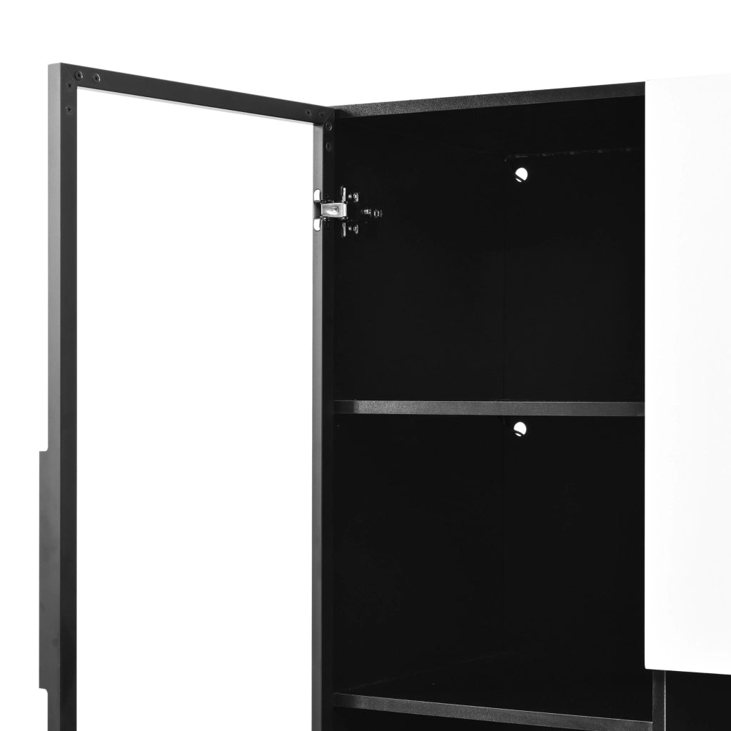 Vetrina, credenza, ante in vetro, luci a LED, MDF, bianco e nero