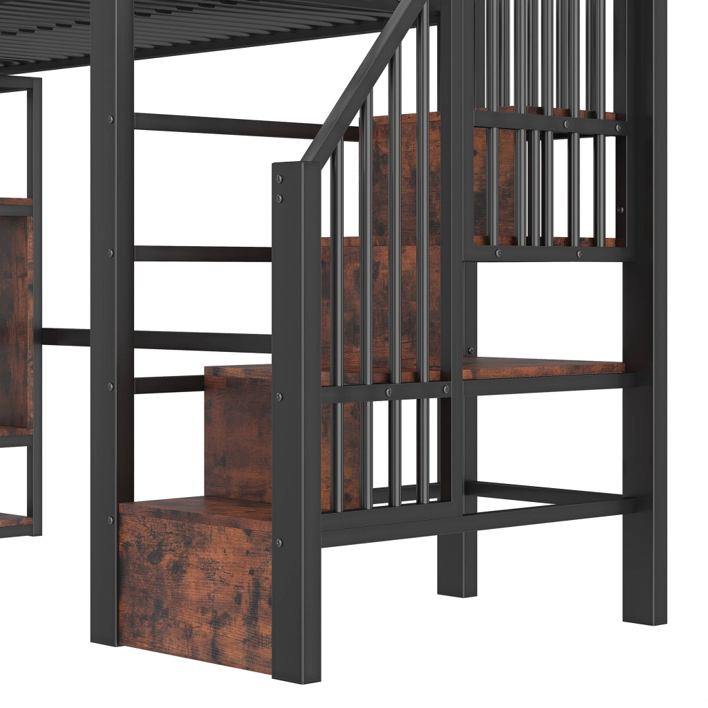 LETTO a soppalco 90x200 cm in metallo e MDF nero con scala e LED