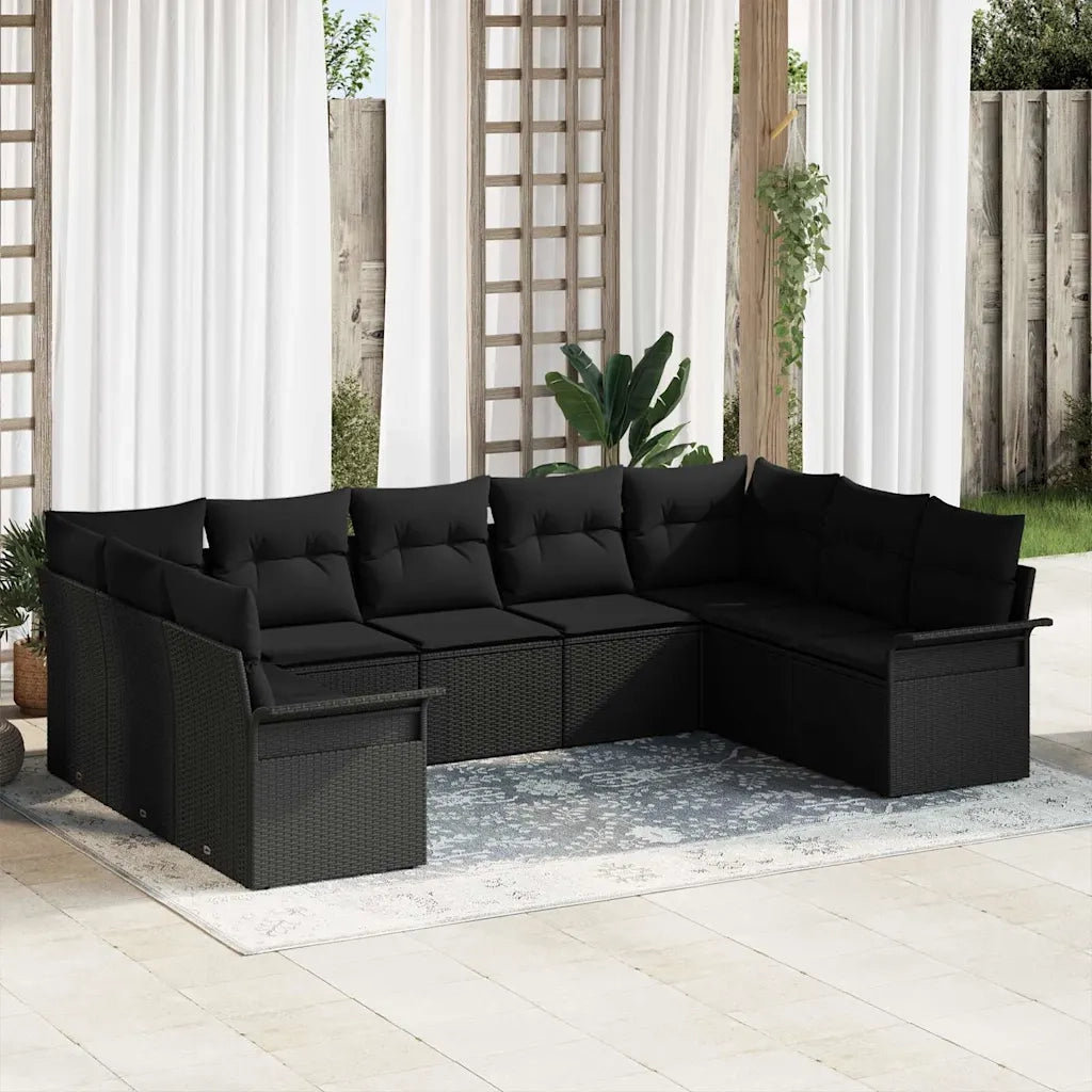 Set Divano da Giardino con cuscino Nero polyrattan 3345523