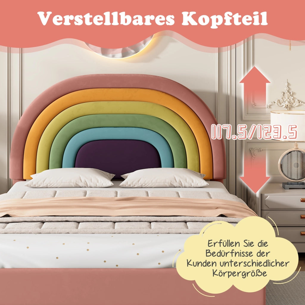 DESMIU Letto matrimoniale 140 × 200 cm 2 posti con testiera regolabile, senza materasso, in velluto, rosa