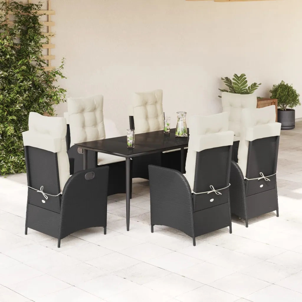 Set da Pranzo da Giardino 7 pz Nero con Cuscini in Polyrattan 3213160