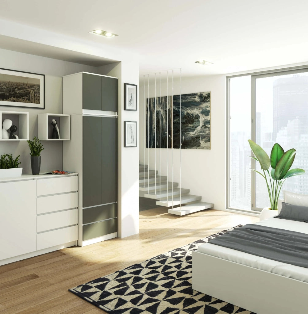 Sopralzo per armadio AKORD S60 Bianco 60 cm 2 ante inserto frontale Grigio Grafite 60x51x55 cm