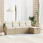 Set Divano da Giardino con cuscino 5 pcs Beige Poly Rattan