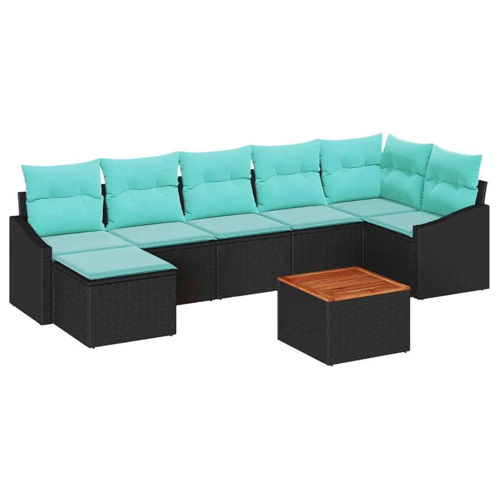 Set Divano da Giardino con cuscino 8 pcs Nero polyrattan 3347865