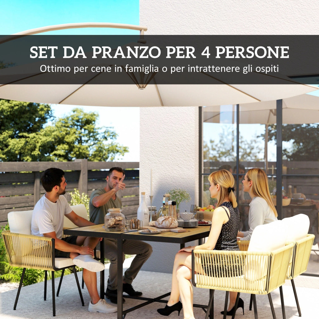 Set da Giardino 5 Pezzi con Tavolo in Legno-Plastica