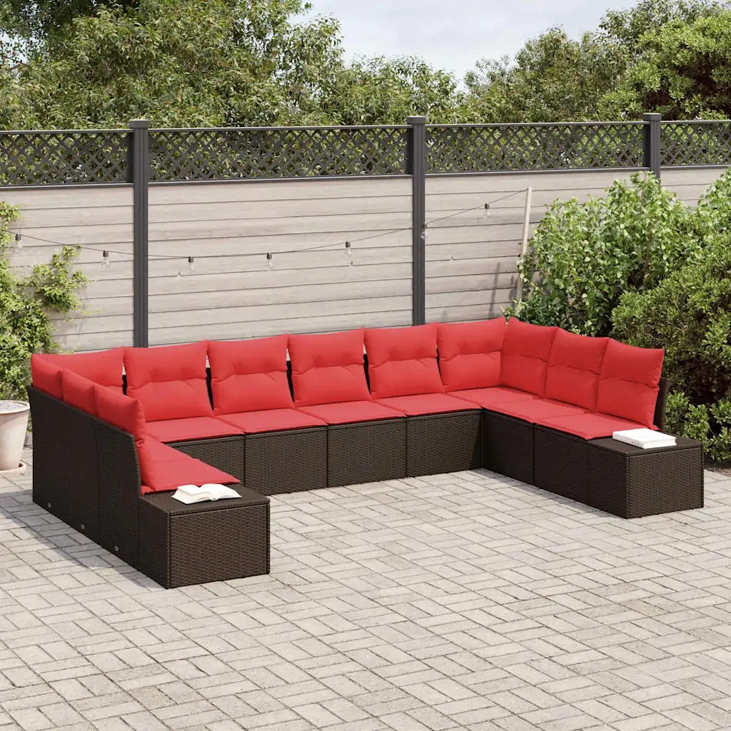 Set Divano da Giardino con cuscino 10 pcs Marrone polyrattan 3347244
