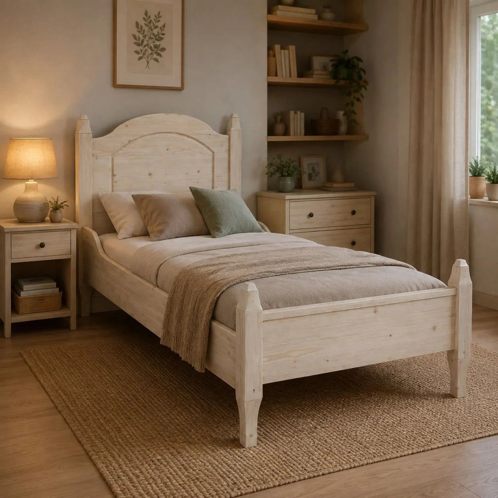 Letto singolo arte povera legno massello abete grezzo 103x210x106 - Mobili 2G