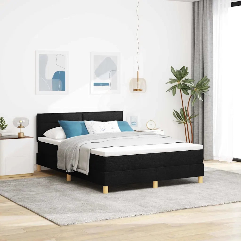 Letto a Sorgente LED con materasso Nero 140 x 200 cm Tessuto