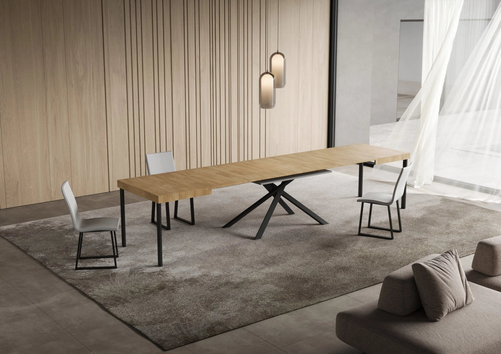Tavolo Allungabile 120-380x90x74 cm Niket Quercia Natura Gambe Antracite
