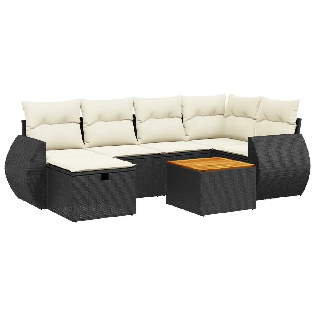 Set Divani da Giardino con Cuscini 7pz Nero Polyrattan
