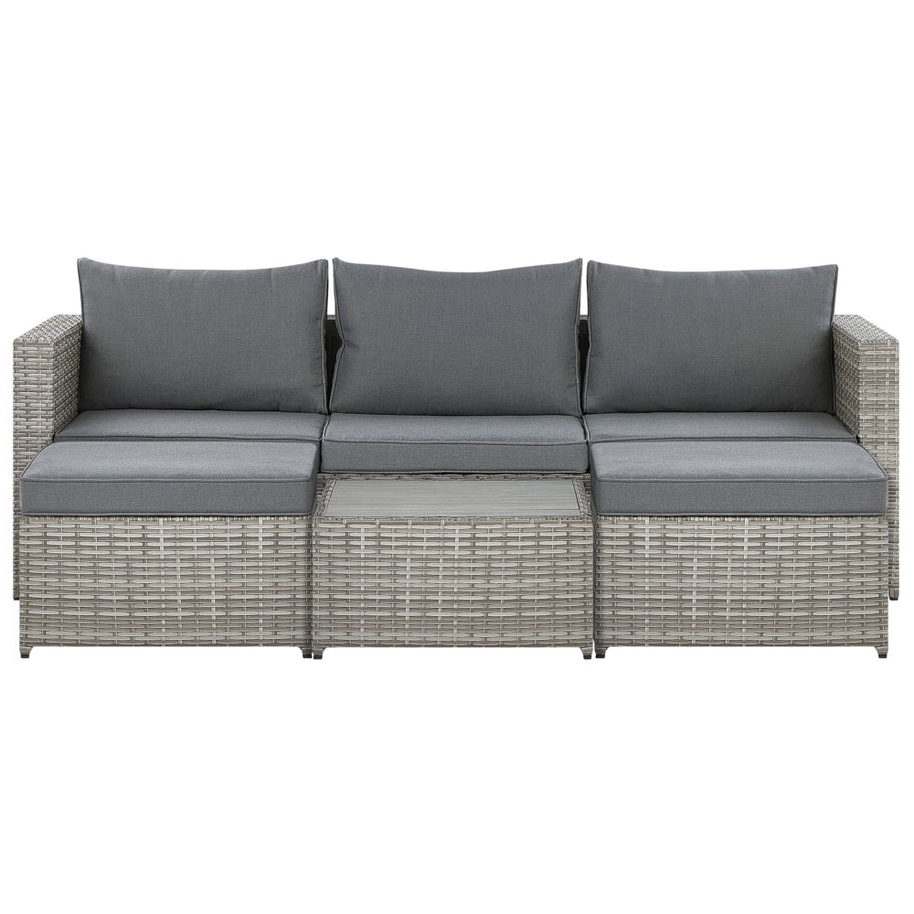 Set salotto da giardino marrone bianco cuscini Rattan Sintetico per 2 persone Set da esterno 3 pezzi con tavolino destro