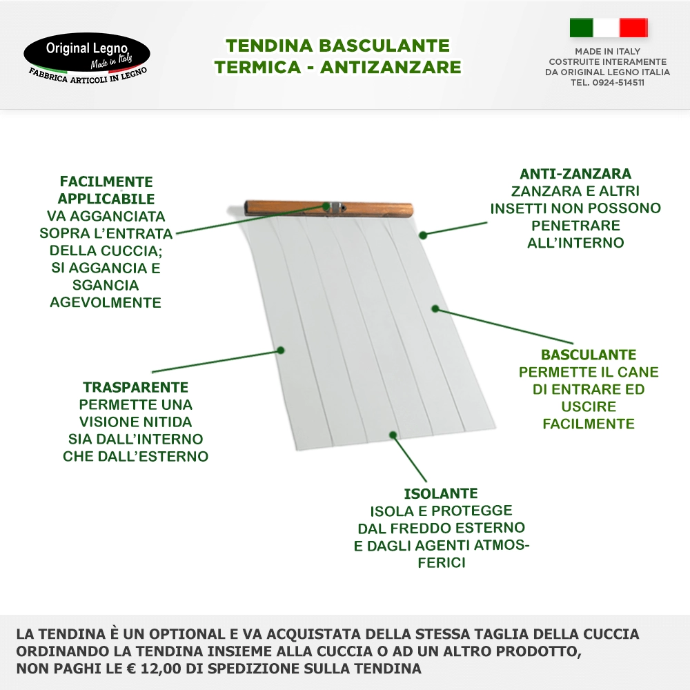 CUCCIA IN LEGNO DA ESTERNO MODELLO ITALY E.ALANO CON "TENDINA OMAGGIO" L.122 x P.98 x H.86