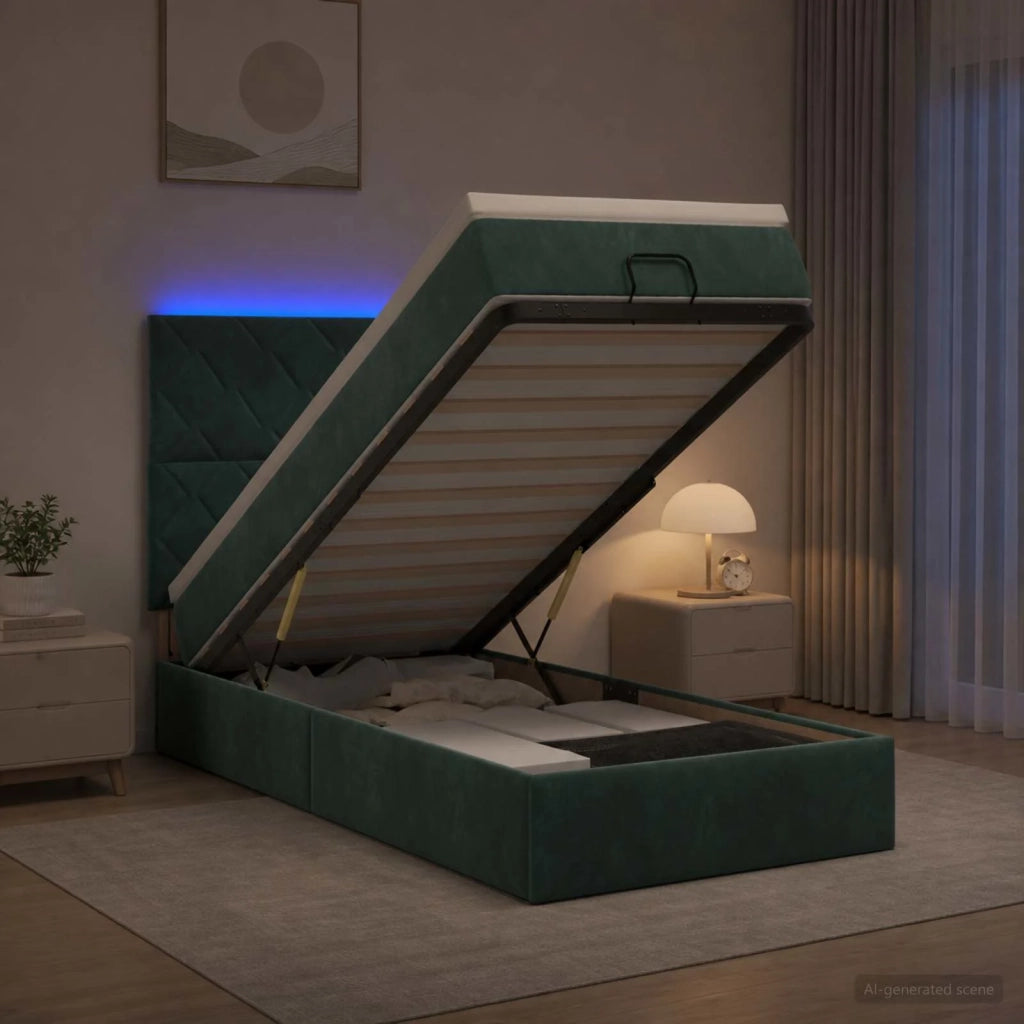 Letto Ottomano con Materasso e LED Verde Scuro 80 x 200 cm 3458340