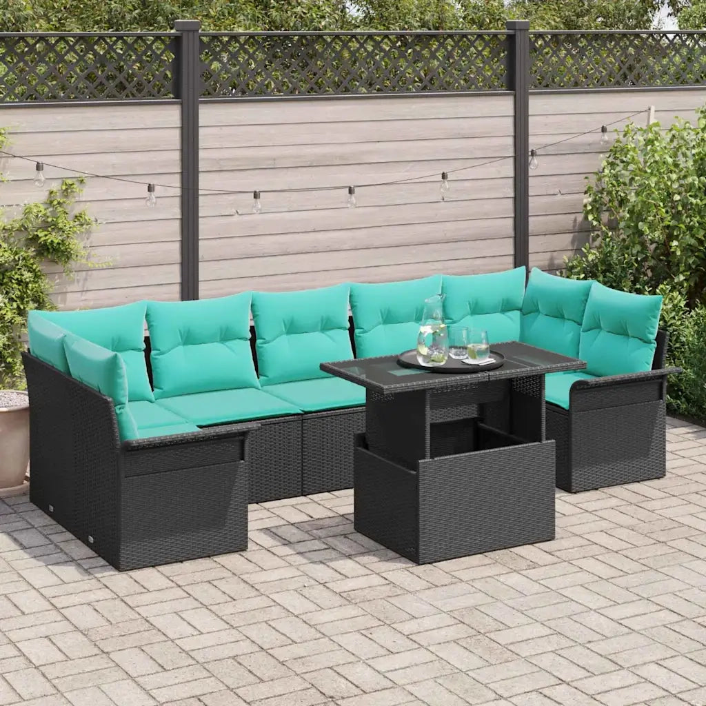Set Divano da Giardino con cuscino 8 pcs Nero Poly Rattan 3348242