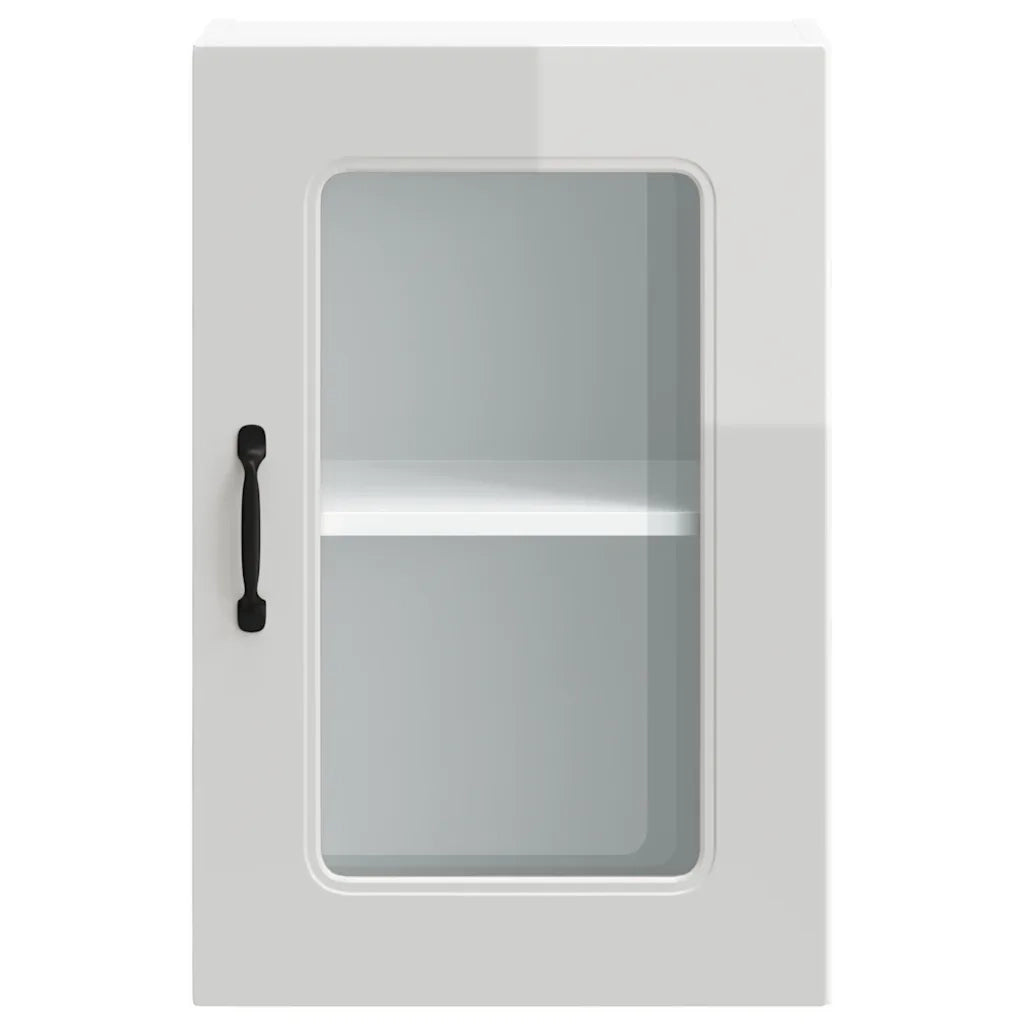 Pensile da Cucina con Porta in Vetro-Mobile Cucina da Parete Kalmar Bianco Lucido 312680