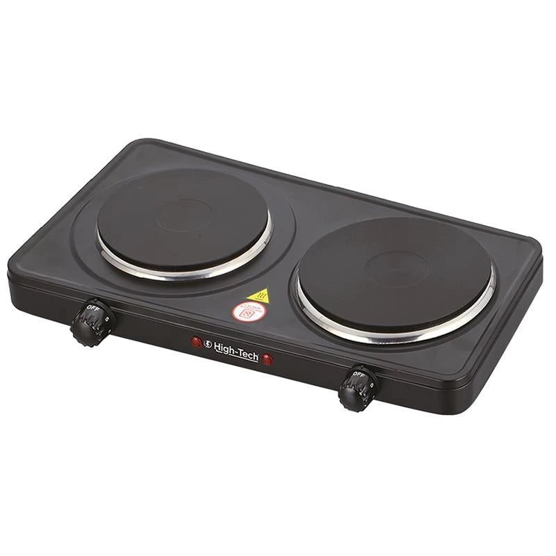 HIGH TECH FORNELLO ELETTRICO PIASTRA DOPPIA TERMOSTATI AUTOMATICI INDIPENDENTI 18CM+15CM CAVO 1 MT 2500W