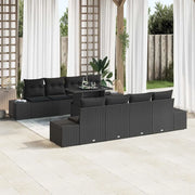 Set Divano da Giardino con cuscino 9 pcs Nero polyrattan