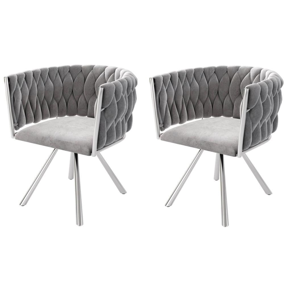 Set di 2 sedie da pranzo girevoli con schienale ergonomico e seduta imbottita in velluto grigio argento