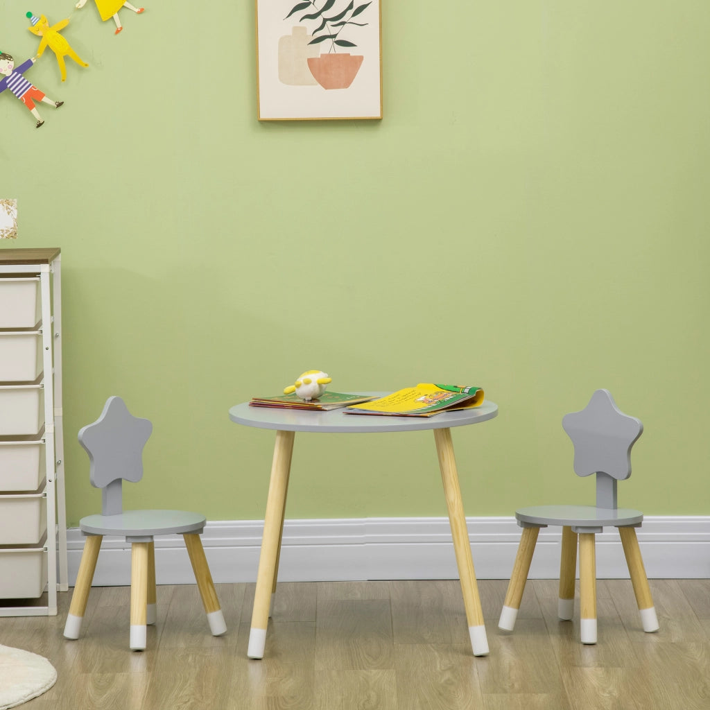 Set Tavolo con 2 Sedie per Bambini in Legno, Et¨¤ da 18 Mesi a 4 Anni, Grigio