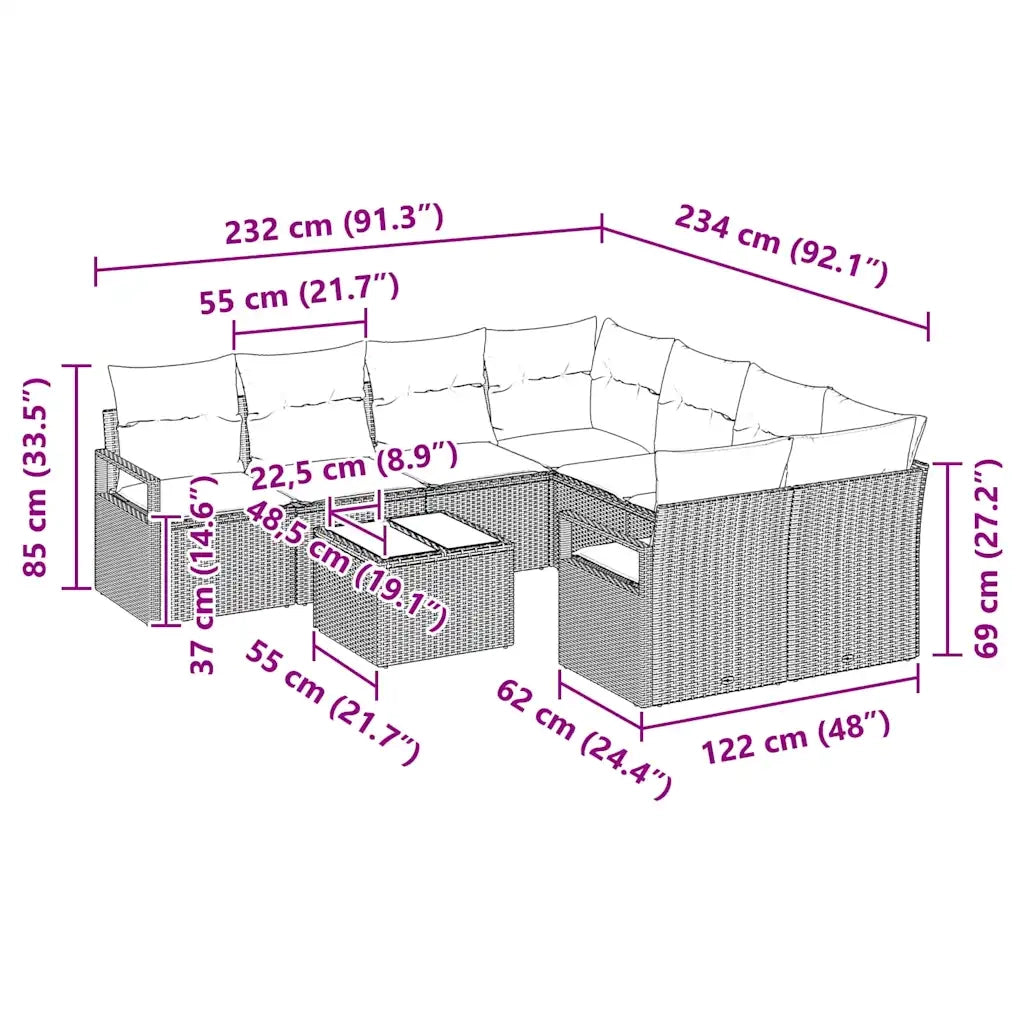 Set di divani con cuscino 9 pcs Nero e Turchese polyrattan 3346326