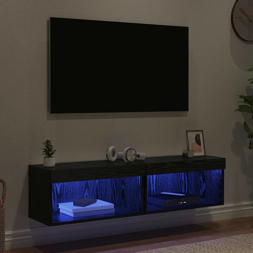 Set mobile TV con LED 2 pz | Armadietto TV | Mobile Porta TV Rovere Nero 60 x 30 x 30 cm