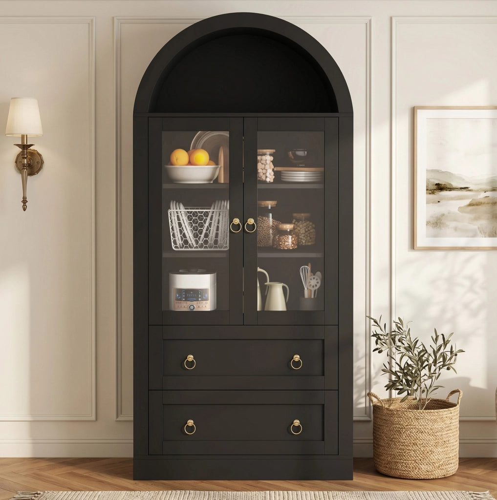 Armadio con arco 80 x 36 x 170 cm con ante in vetro e ripiani regolabili; nero