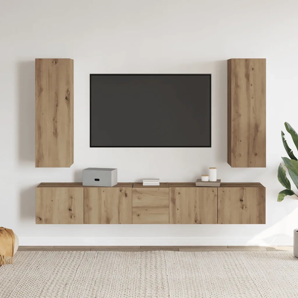 Mobili TV a Parete 5 pz Rovere Artigianale in Legno Multistrato 3328960