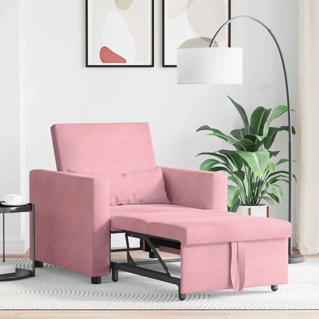 Divano letto | Sof¨¤ letto | Letto singolo estraibile singolo con ruote Rosa chiaro Velluto