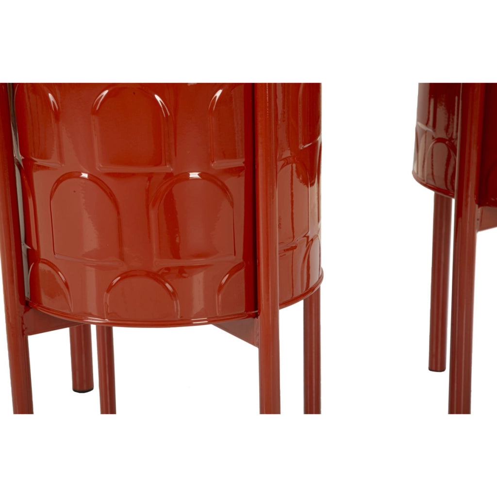 Set di 3 Vasi per Piante VKH426, Rosso, Metallo, 36x36x56,5 cm