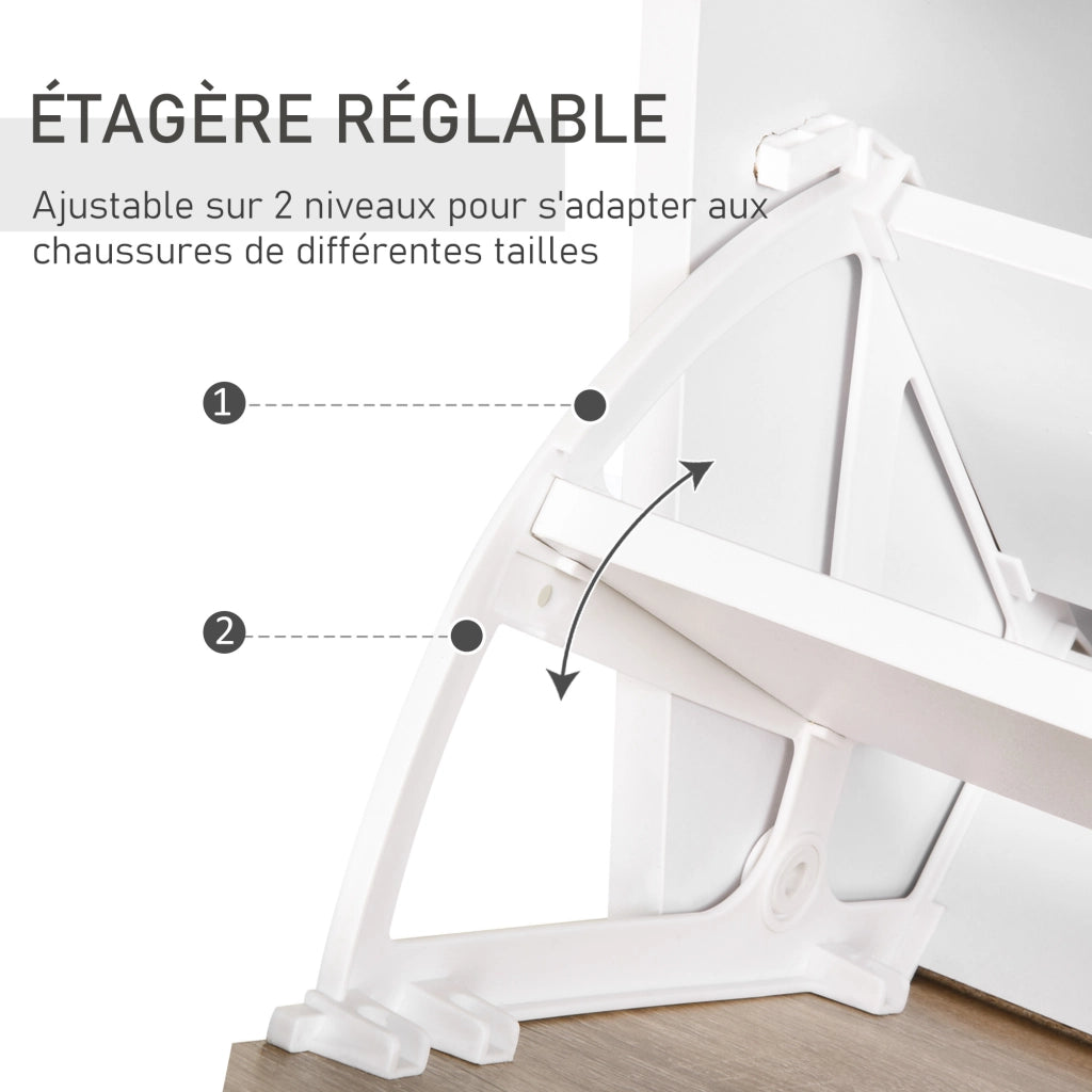 Armadio per Scarpe con 2 Ante Battenti, Cassetto e Piano in Vetro ¨C Minimal ¨C Legno Rovere Bianco 60x35x100